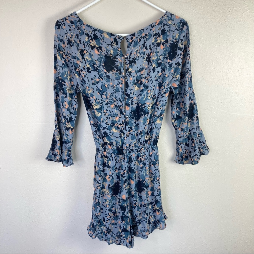 Free People Blue Patterned All The Right Ruffles Faux Wrap Romper - Picture 6 of 6